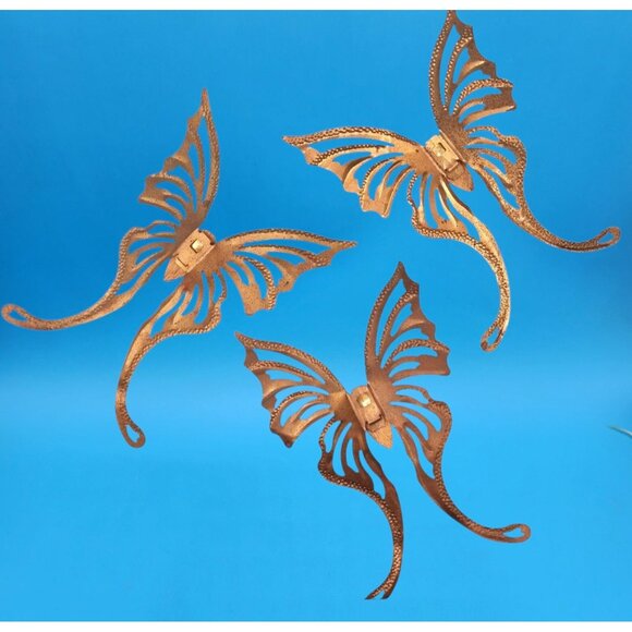 Vintage 1960s Brass & Teak Butterfly Wall Art Set of 9 MCM Danish Modern Decor - Picture 4 of 8